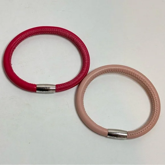 Brighton Woodstock Leather Magnetic Close Bracelet Sand & Passion Pink Set of 2 - Picture 2 of 4